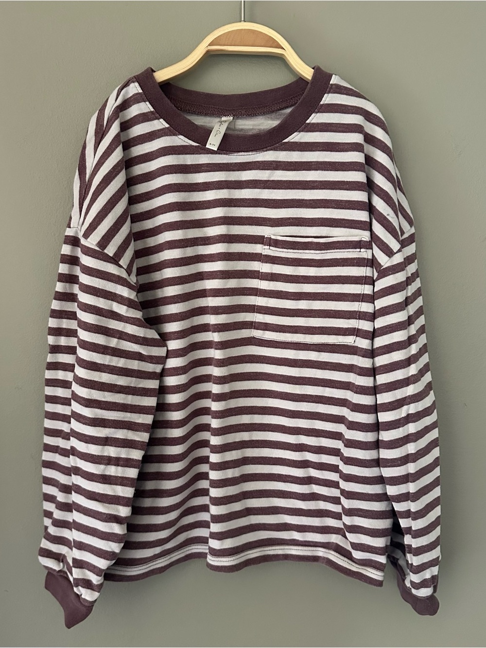 Rylee + Cru White and Plum Striped Long-Sleeve Pocket Tee